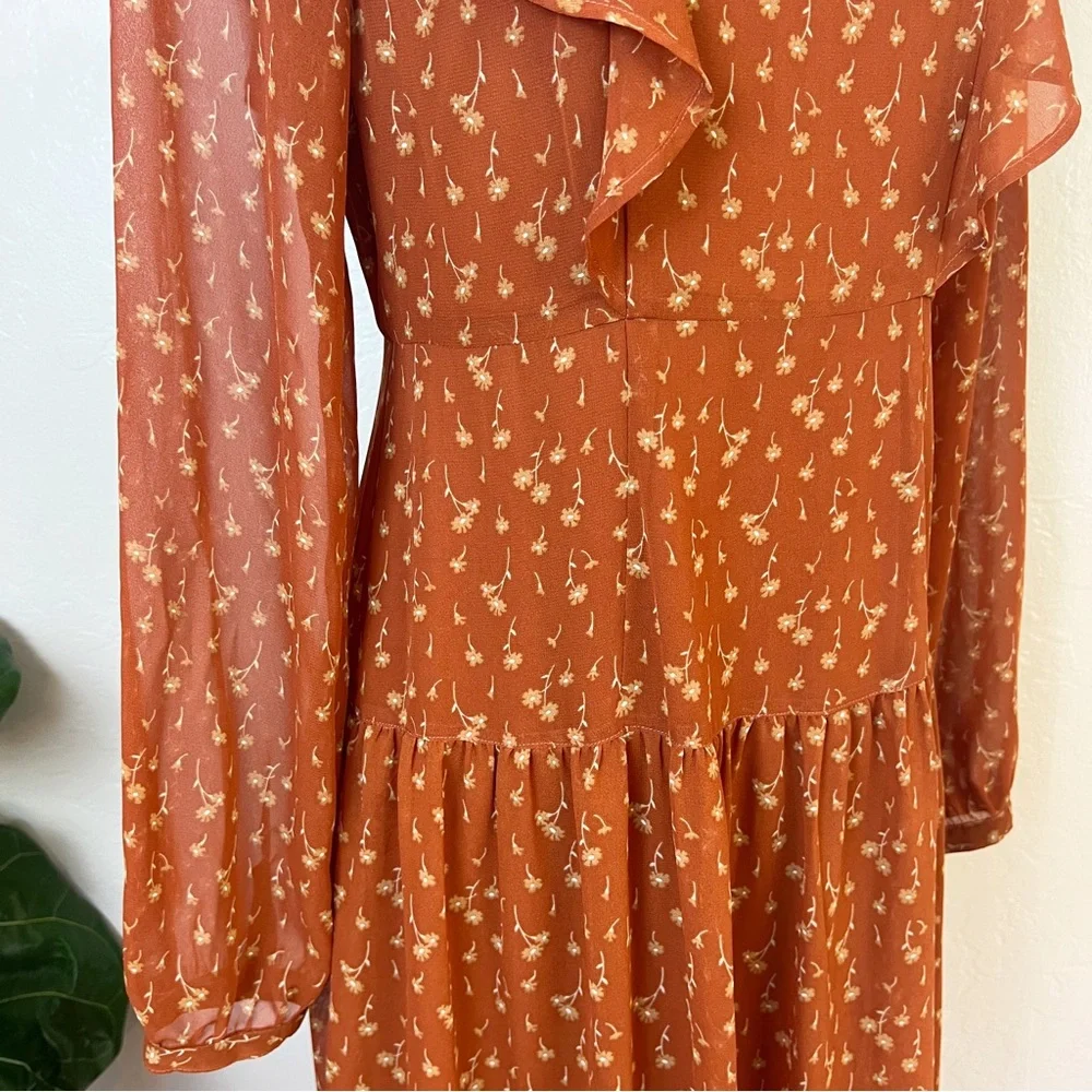 •MOUSSY• Long Sleeve Ruffle Maxi Dress in Sienna Floral Print Size Small - Picture 4 of 12